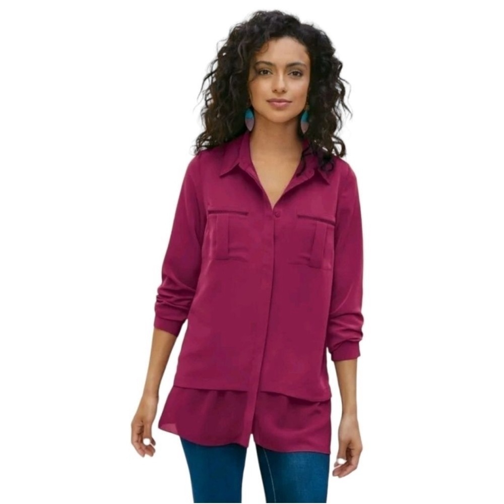 Soft Surroundings | Rossini Layered Burgundy Button Down Blouse